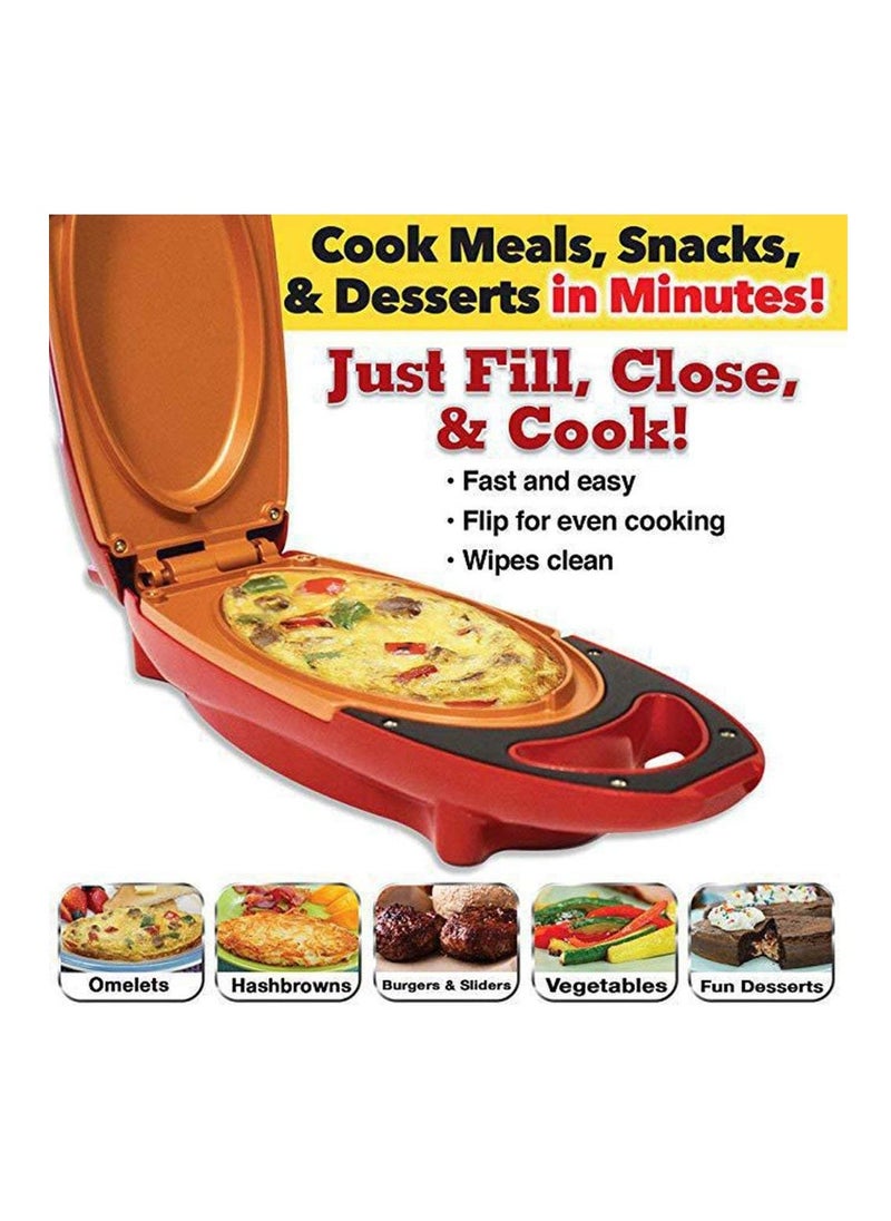 AMM - Grill Press Plate Red Copper 5 Minute Chef Double-Sided Copper-Infused Pan with Non-Stick Anti-Scratch Surface for Making Delicious Omelet" Red - Image 1
