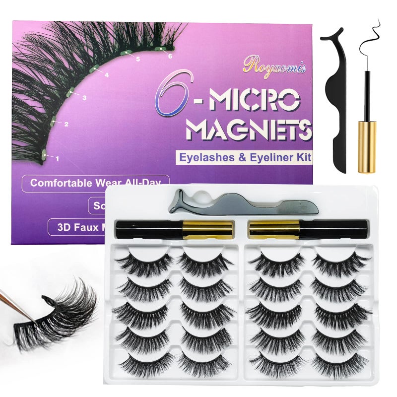 Royaomis 10 Pairs CatEye Magnetic Lashes With Eyeliner Natural Looking 3D Magnetic Eyelashes Natural Look With Eyeliner Fake Eyelashes Magnetic Eye Lashes Pack Natural Magnetic Eyelashes