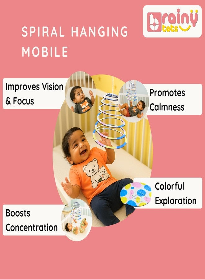 Brainytots Circular Spiral Hanging Toy Mobile | Hanging Mobile for Baby 0-6 Months | Dual-Sided Black-&-White + Color | Wooden Cot Mobile Hanging Toy | Cradle Toys Hanging | Bed Hanging Toys - Image 2