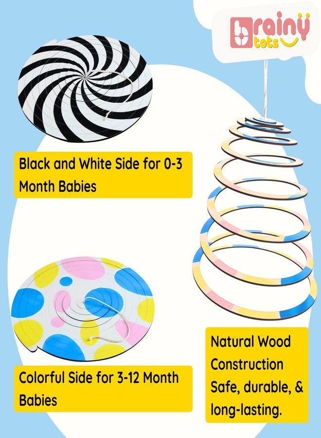 Brainytots Circular Spiral Hanging Toy Mobile | Hanging Mobile for Baby 0-6 Months | Dual-Sided Black-&-White + Color | Wooden Cot Mobile Hanging Toy | Cradle Toys Hanging | Bed Hanging Toys - Image 3