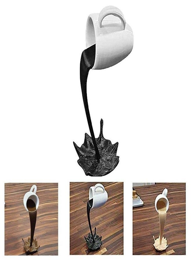 shenruifa Floating Coffee Cup Sculpture Resin Coffee Cup Spilling Sculpture for Home Desk Ornaments Decor (Black) - Image 2