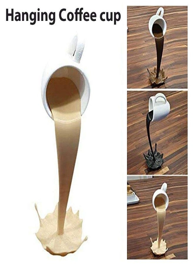 shenruifa Floating Coffee Cup Sculpture Resin Coffee Cup Spilling Sculpture for Home Desk Ornaments Decor (Black) - Image 3