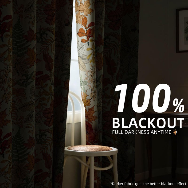 keensoft Maple 100% Blackout Curtains for Bedroom 84 Inch Length 2 Panels Set Orange Fall Plant Floral Black Out Curtains Insulated Grommet Room Darkening Window Drapes for Living Roomï¼Œ52Wx84L - Image 3