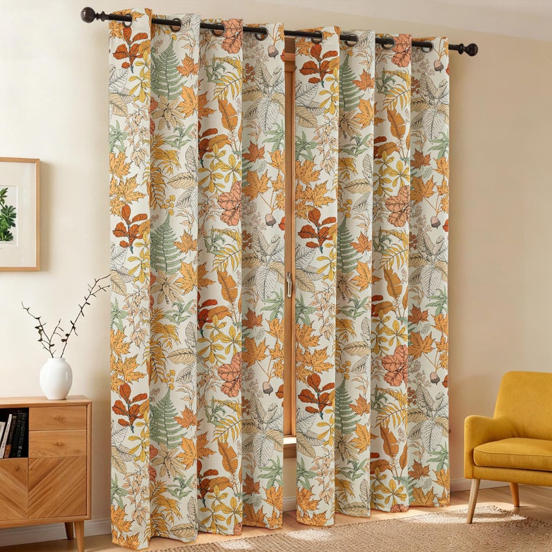 keensoft Maple 100% Blackout Curtains for Bedroom 84 Inch Length 2 Panels Set Orange Fall Plant Floral Black Out Curtains Insulated Grommet Room Darkening Window Drapes for Living Roomï¼Œ52Wx84L - Image 2