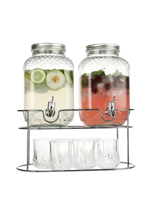 9-Piece Durable and Elegant Design Beverage Dispenser Set Clear and Silver 41.8 x 38.2 x 18.8 cm 8040