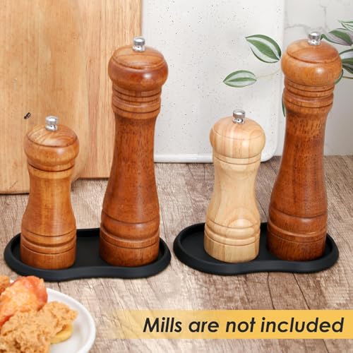 Koluti Salt and Pepper Mill Silicone Tray Set of 2, Kitchen Pepper Grinder Rest Seasoning Bottle Holder for Counter, Dining Table Protector and Rustic Small Board Decorative Serving Platter, Black - Image 3