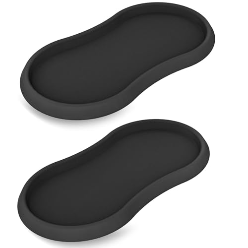 Koluti Salt and Pepper Mill Silicone Tray Set of 2, Kitchen Pepper Grinder Rest Seasoning Bottle Holder for Counter, Dining Table Protector and Rustic Small Board Decorative Serving Platter, Black - Image 1