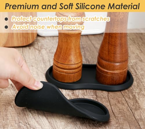 Koluti Salt and Pepper Mill Silicone Tray Set of 2, Kitchen Pepper Grinder Rest Seasoning Bottle Holder for Counter, Dining Table Protector and Rustic Small Board Decorative Serving Platter, Black - Image 4