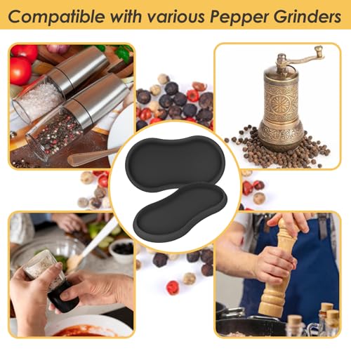Koluti Salt and Pepper Mill Silicone Tray Set of 2, Kitchen Pepper Grinder Rest Seasoning Bottle Holder for Counter, Dining Table Protector and Rustic Small Board Decorative Serving Platter, Black - Image 5