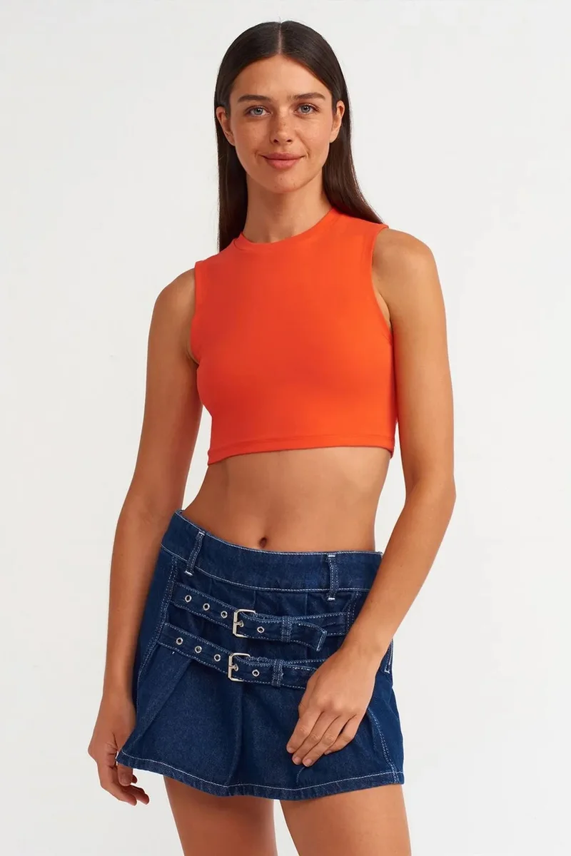 Dilvin Bright Orange DILVIN Sleeveless Crop Top In Cotton Jersey for Women | Best Price UAE