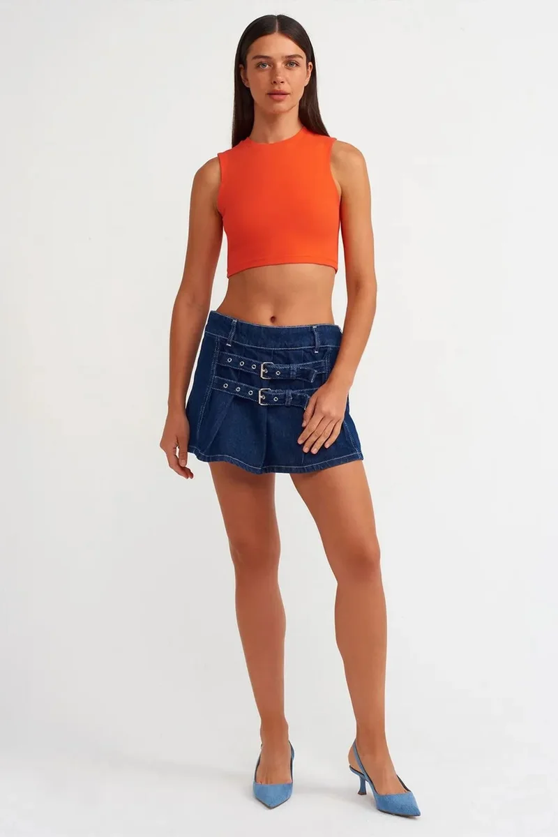 Dilvin Bright Orange DILVIN Sleeveless Crop Top In Cotton Jersey for Women | Best Price UAE