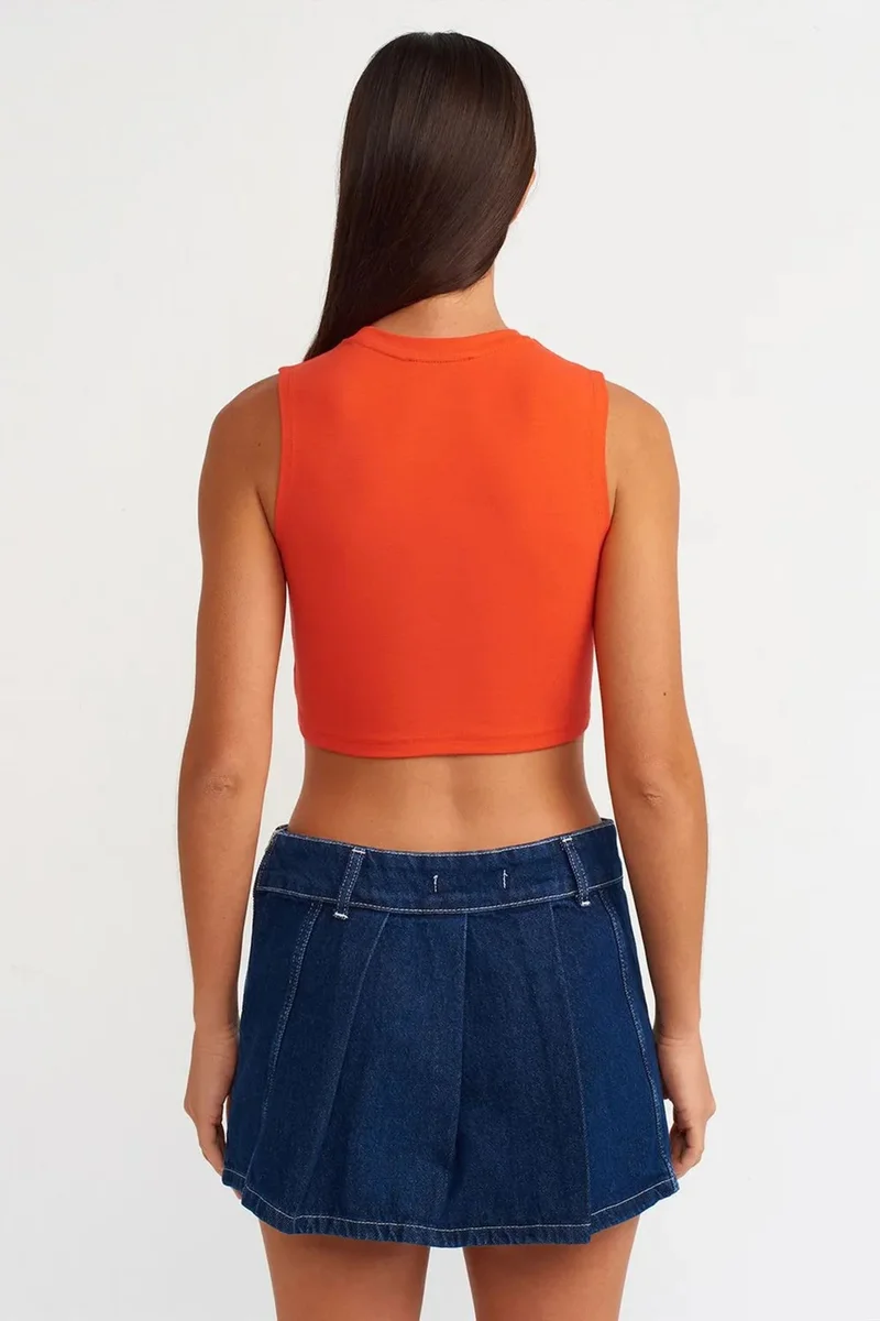 Dilvin Bright Orange DILVIN Sleeveless Crop Top In Cotton Jersey for Women | Best Price UAE
