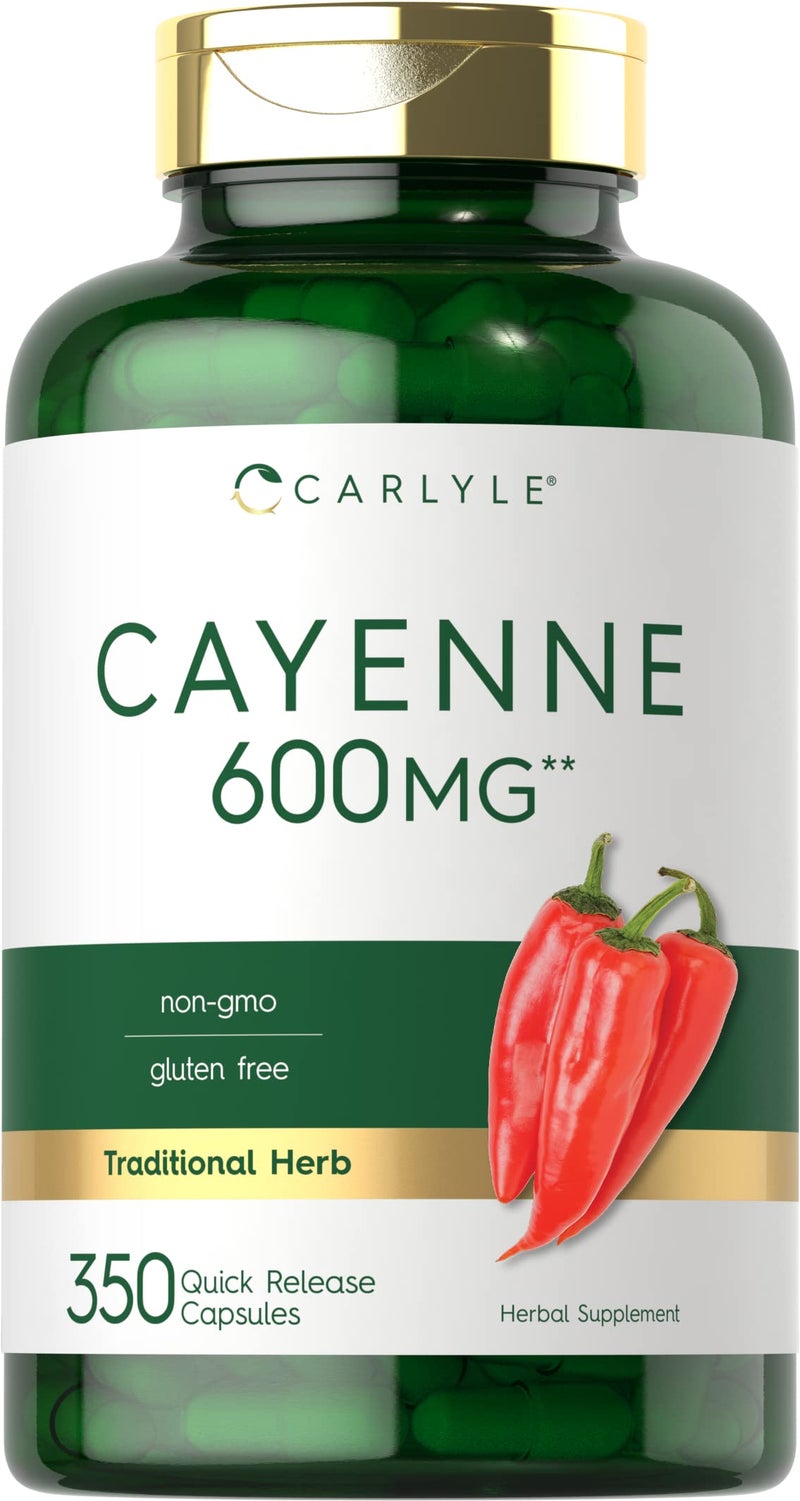 Carlyle Cayenne Pepper Capsules 600mg 350 Pills NonGMO Gluten Free Supplement