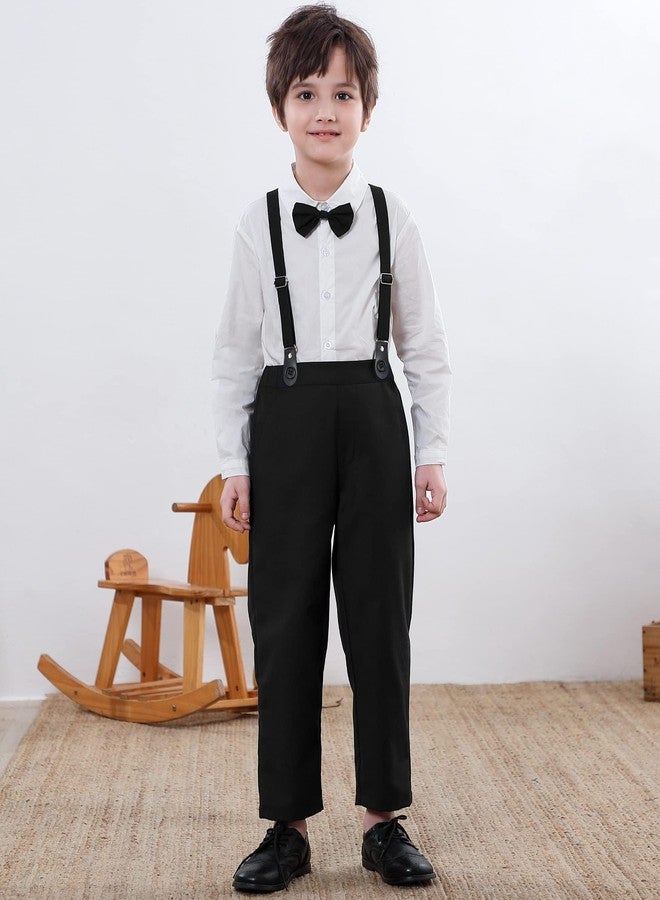 SANGTREE Baby Boy's Formal Outfit, Button Down Stripes Dress Shirt with Bow Tie + Suspender Pants Set for Toddlers Baby & Little Boys,White Black,Tag90 = 18-24 Months - Image 4