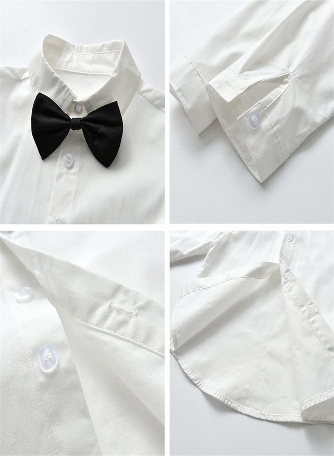 SANGTREE Baby Boy's Formal Outfit, Button Down Stripes Dress Shirt with Bow Tie + Suspender Pants Set for Toddlers Baby & Little Boys,White Black,Tag90 = 18-24 Months - Image 5