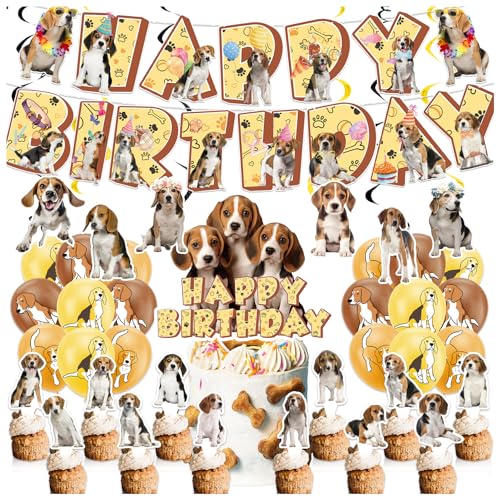 LHDUOFA Beagle Theme Party Supplies Birthday Decorations Including Happy Birthday Banner Cake Cupcake Toppers Hanging Swirls Balloons for Dog Party - Image 1