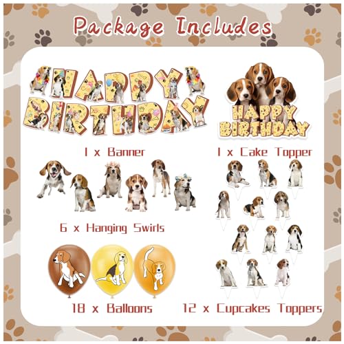 LHDUOFA Beagle Theme Party Supplies Birthday Decorations Including Happy Birthday Banner Cake Cupcake Toppers Hanging Swirls Balloons for Dog Party - Image 5