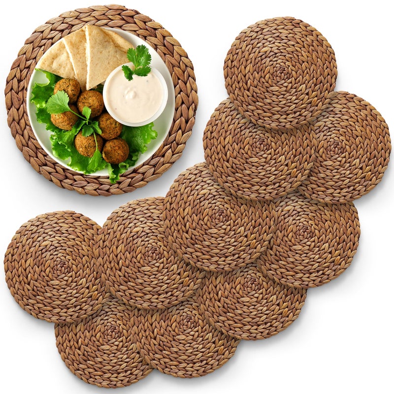 BLUEWEST Sizes11813515 BLUEWEST Round Woven Placemats 135 Natural Wicker Straw Mats Pack of 10 HandBraided NonSlip  Heat Resistant Table Setting for Dining Table