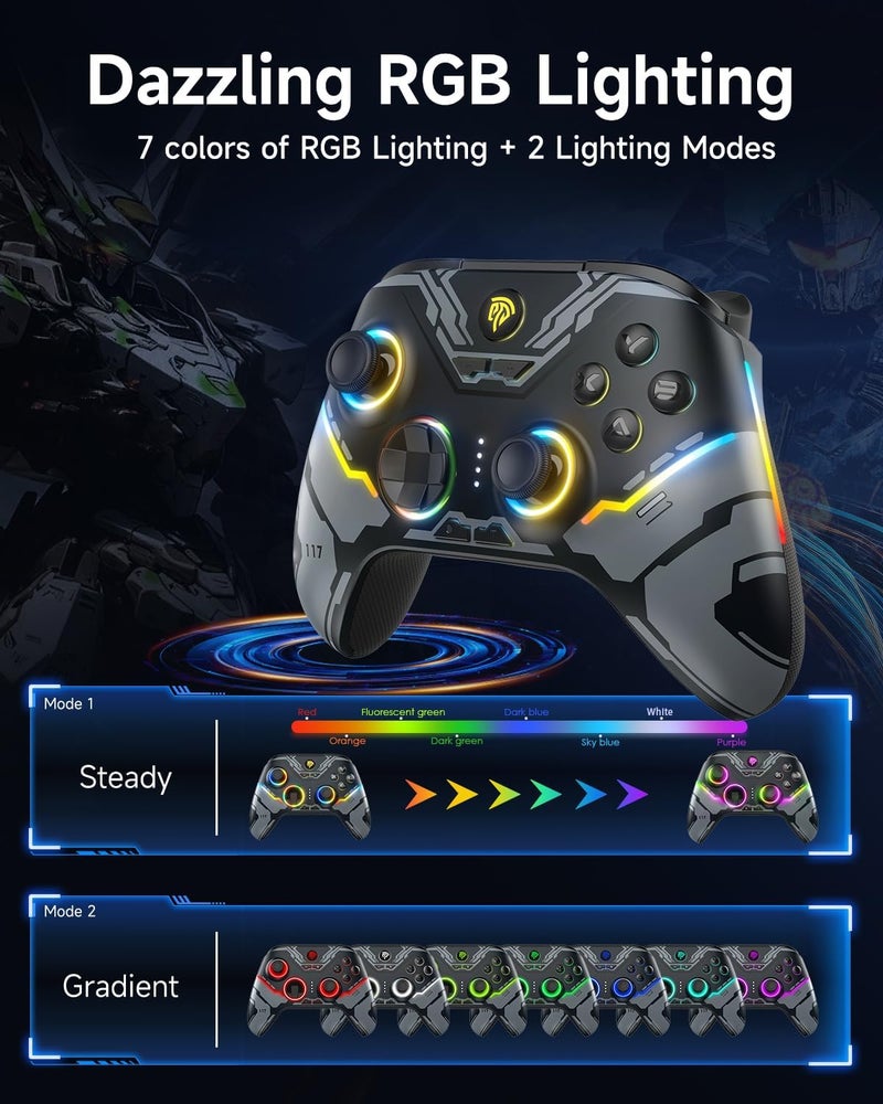 EasySMX X15 PC Controller - Wireless Bluetooth Controller with Hall/Trigger Hall Joysticks/RGB Lighting - No Stick Drift, No Dead Zone - for Windows PC, Android, Steam and Switch - Image 3