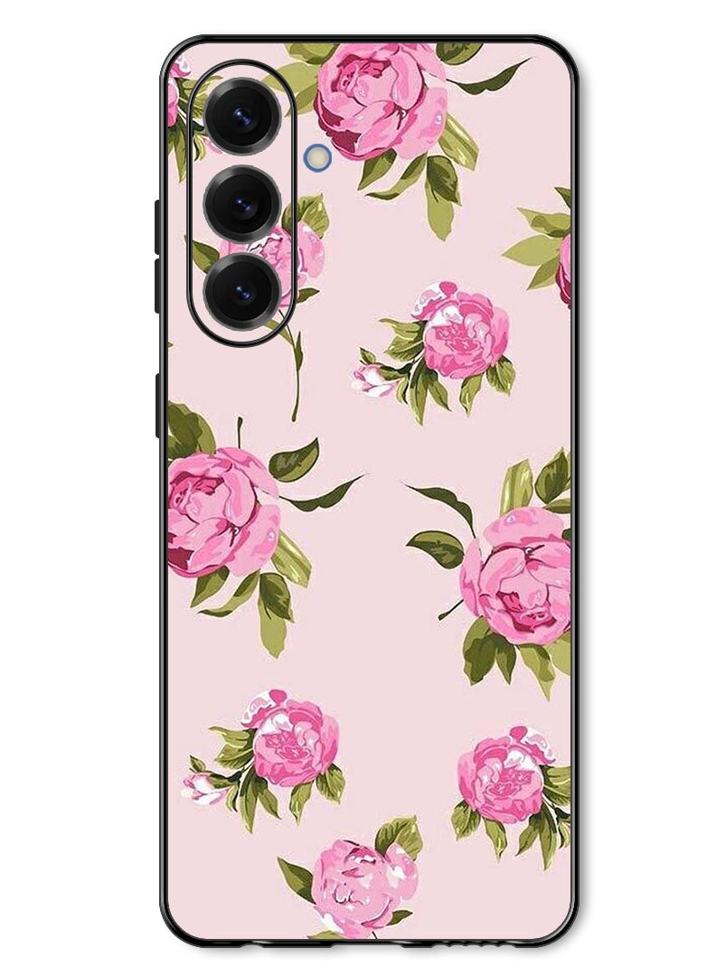 Theodor Case Compatible with Samsung Galaxy A57 Protection Shockproof Bumper Cover Hand Painting Pink Flower - Image 1