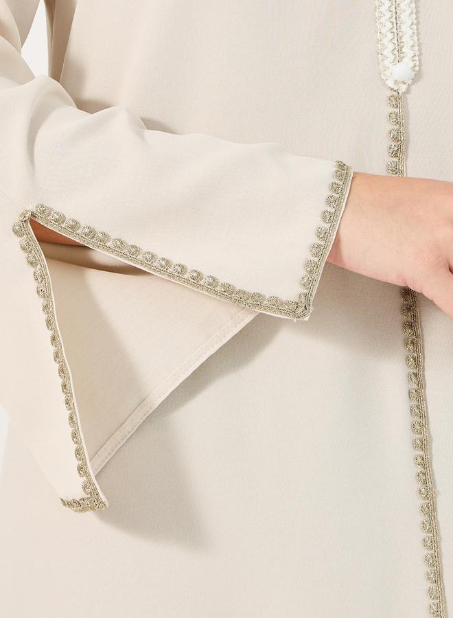 Styli Cream Crepe Jalabiya with Lace Insert - Image 3