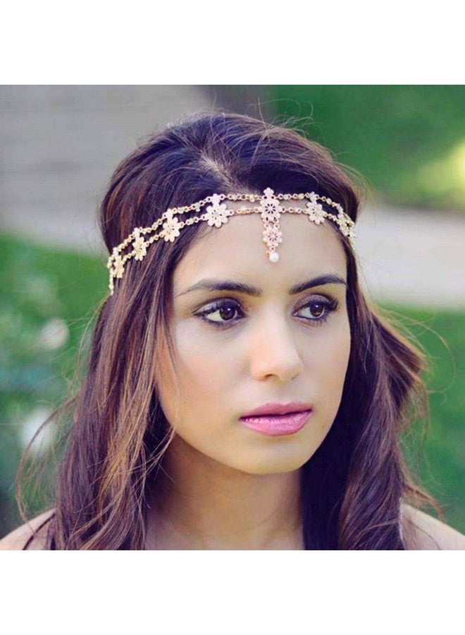 أسورنا عصابات رأس الزفاف سلسلة مجوهرات رأس زهرية قطع شعر سلاسل رأس من الكريستال واللؤلؤ لمهرجان الهالووين إكسسوارات شعر الزفاف للنساء والفتيات (فضية) - Image 1