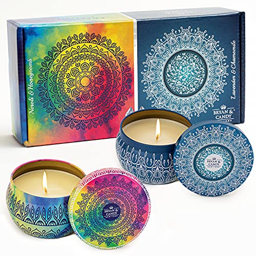BRYAN  CANDY Bryan & Candy Scented Tin Candles Neroli & Honeycomb | Lavender & Chamomile,100 gm Each Soy Wax Eco-Friendly Printed Tin - Image 1