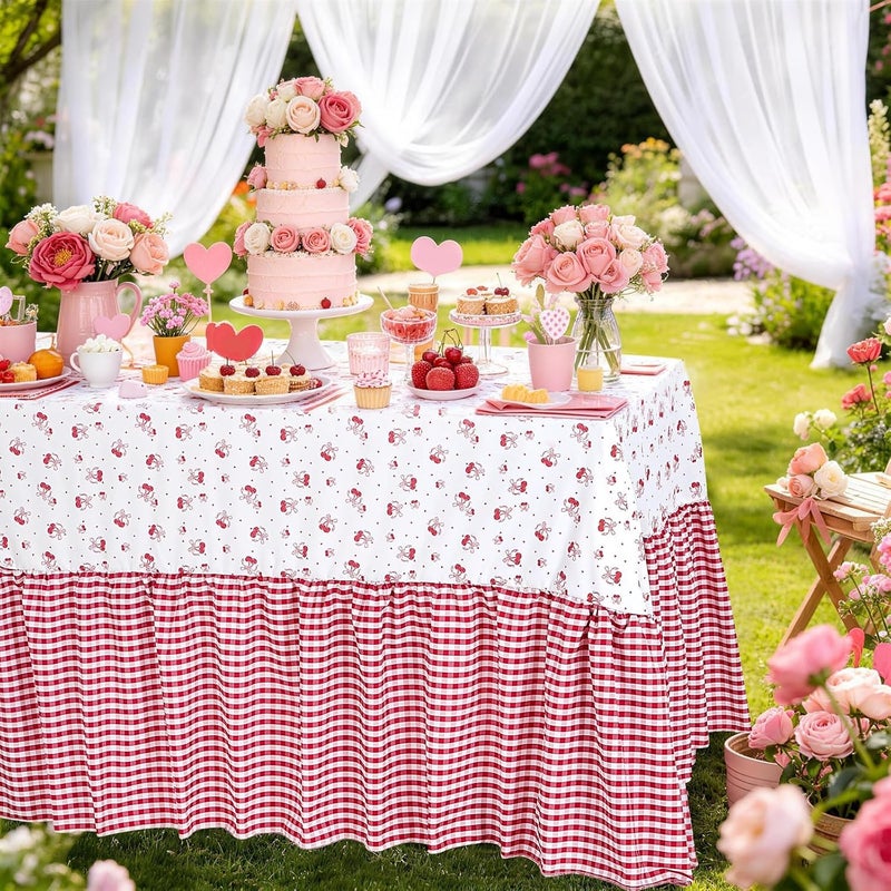 SoarDream Red Bow Ruffle Tablecloth - 80 x 120 Inch Spring Waterproof Table Cloth Polyester Rectangle Table Covers for Holiday Picnic Baby Shower Birthday Wedding Party Decoration - Image 5