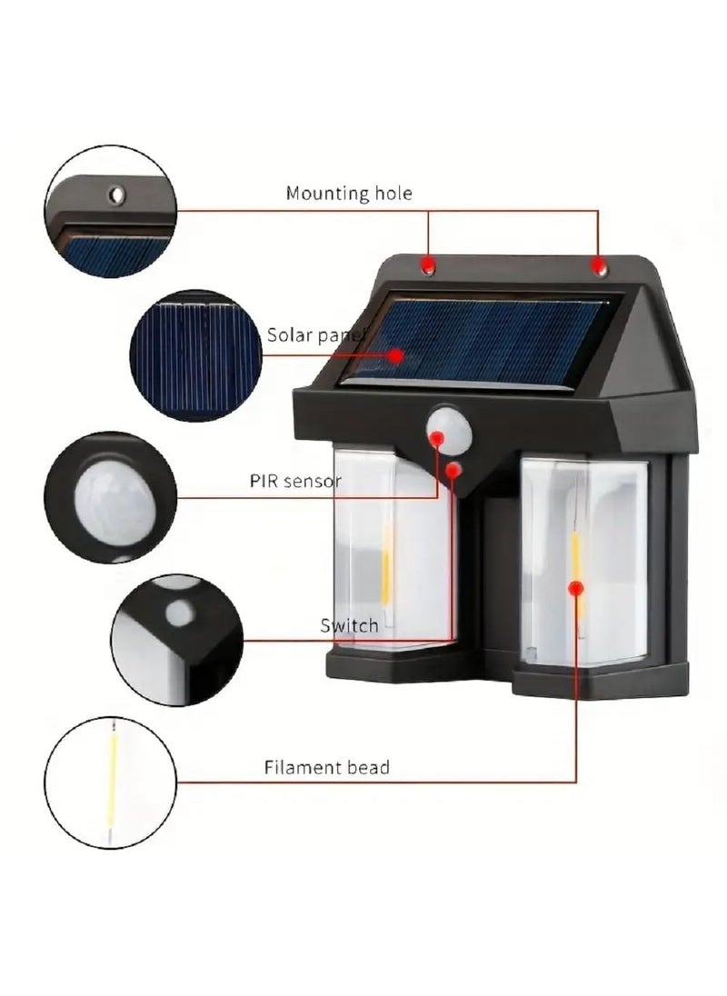 HUMI HOMES - HUMI HOMES Dual Bulb Solar Wall Lights Outdoor, Solar Wall Lantern with 3 Modes & Motion Sensor - Image 1