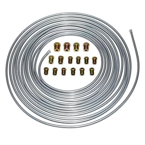 A-Team Performance - 3/16'' Double Walled Galvanized Steel Tube Roll Brake Line Kit - With 16 Piece Fittings For Hydraulic Braking Systems, Fuel, And Transmission System 25 Feet - Image 1