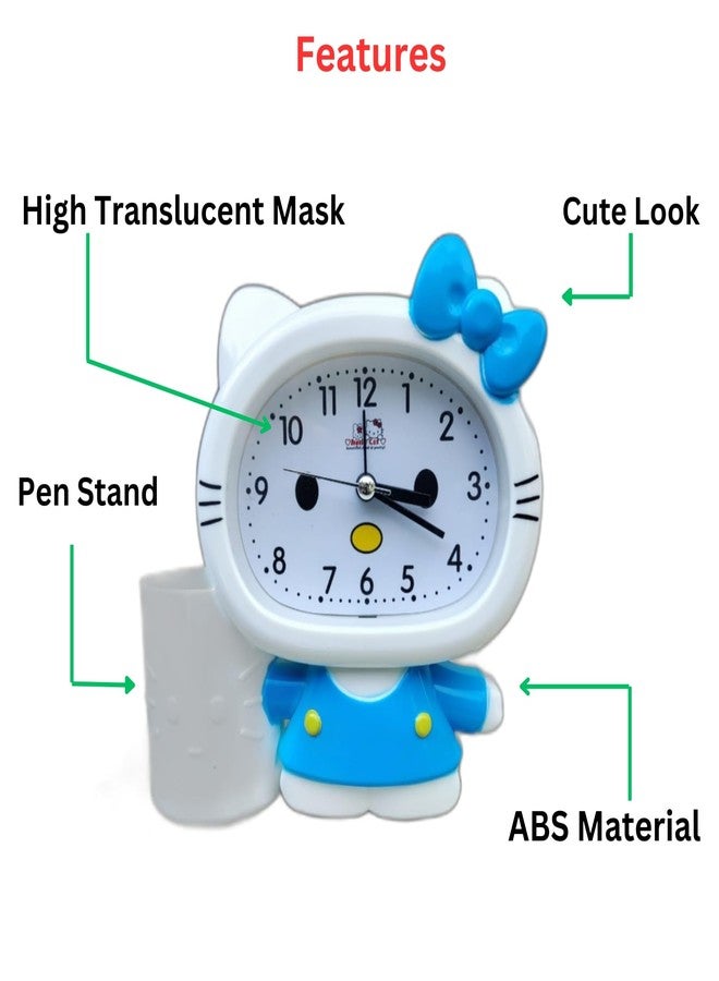ARTLABEL Kitty Cat Shape Table Alarm Clock with Pen Stand for Kids Study Room Students Table Clocks for Home & Office (Green) - Image 3
