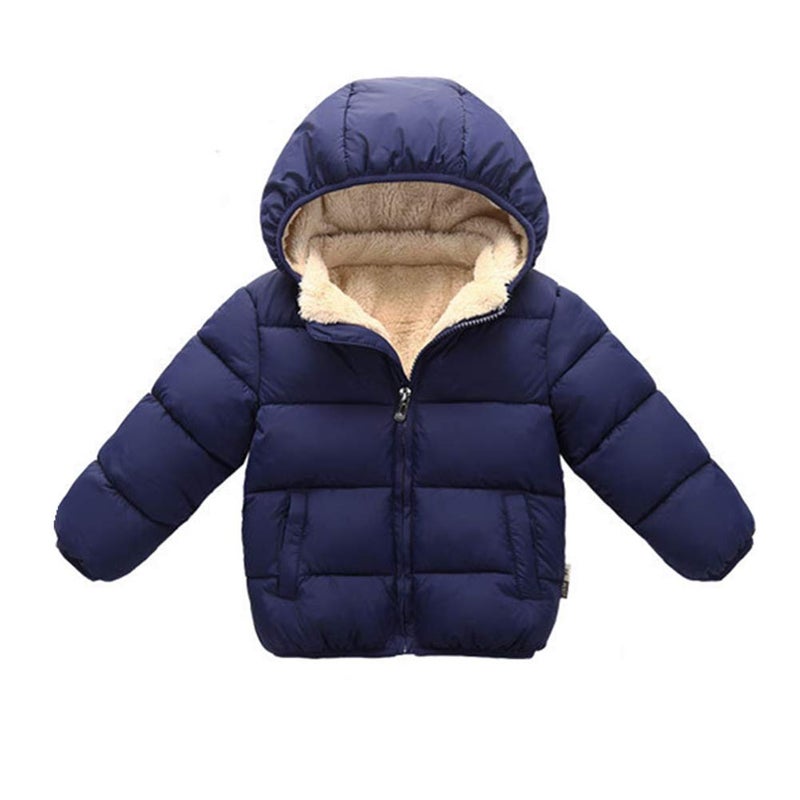 Toddler Baby Hooded Down Jacket Boys Girls Kids Thicken Warm Winter Coat Outerwear 1824M Navy