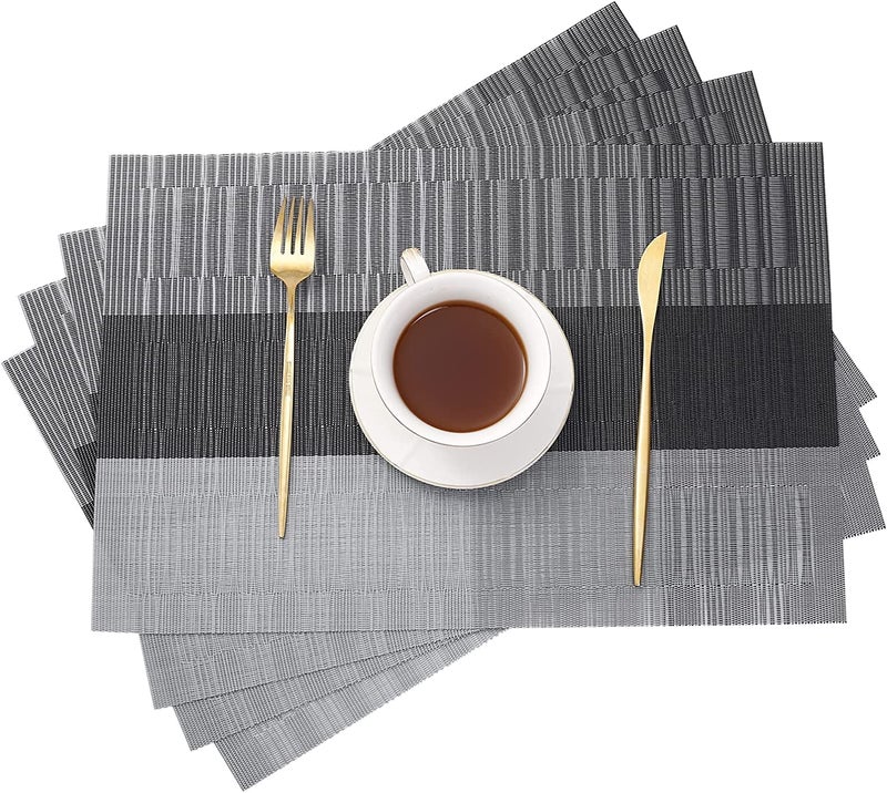 pepplo® Placemats Set of 6 Dining Table Mats Woven Vinyl PVC Placemats Non-Slip Heat-Resistant Washable Place Mats, Black Grey (PLC01C6) - Image 4