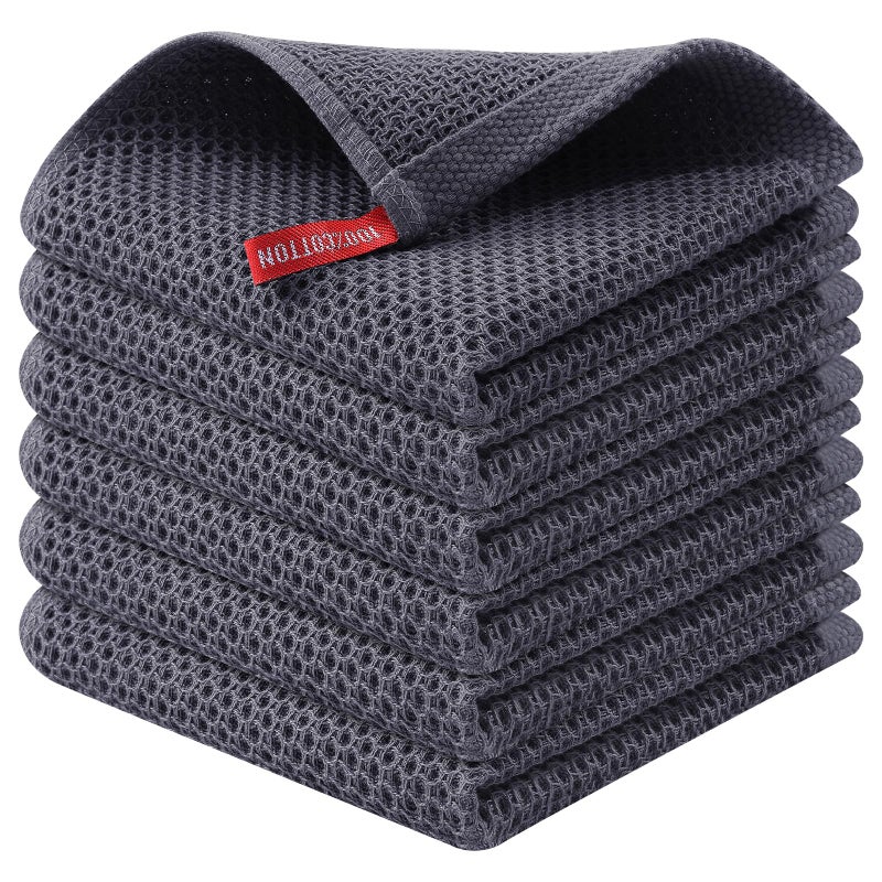 Kitinjoy 100% Cotton Kitchen Dish Cloths  6 Pack Waffle Weave Ultra Soft Absorbent Dish Towels for Drying Dishes Quick Drying Kitchen Towels Dish Rags  12 X 12 Inches  Dark Grey - Image 1