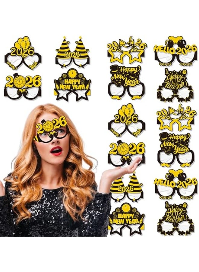 16 Pcs Happy New Year Eyeglasses Photo Props 2026 New Years Eve Glasses Photo Booth Props for Women Men Happy New Year Party Supplies Decorations