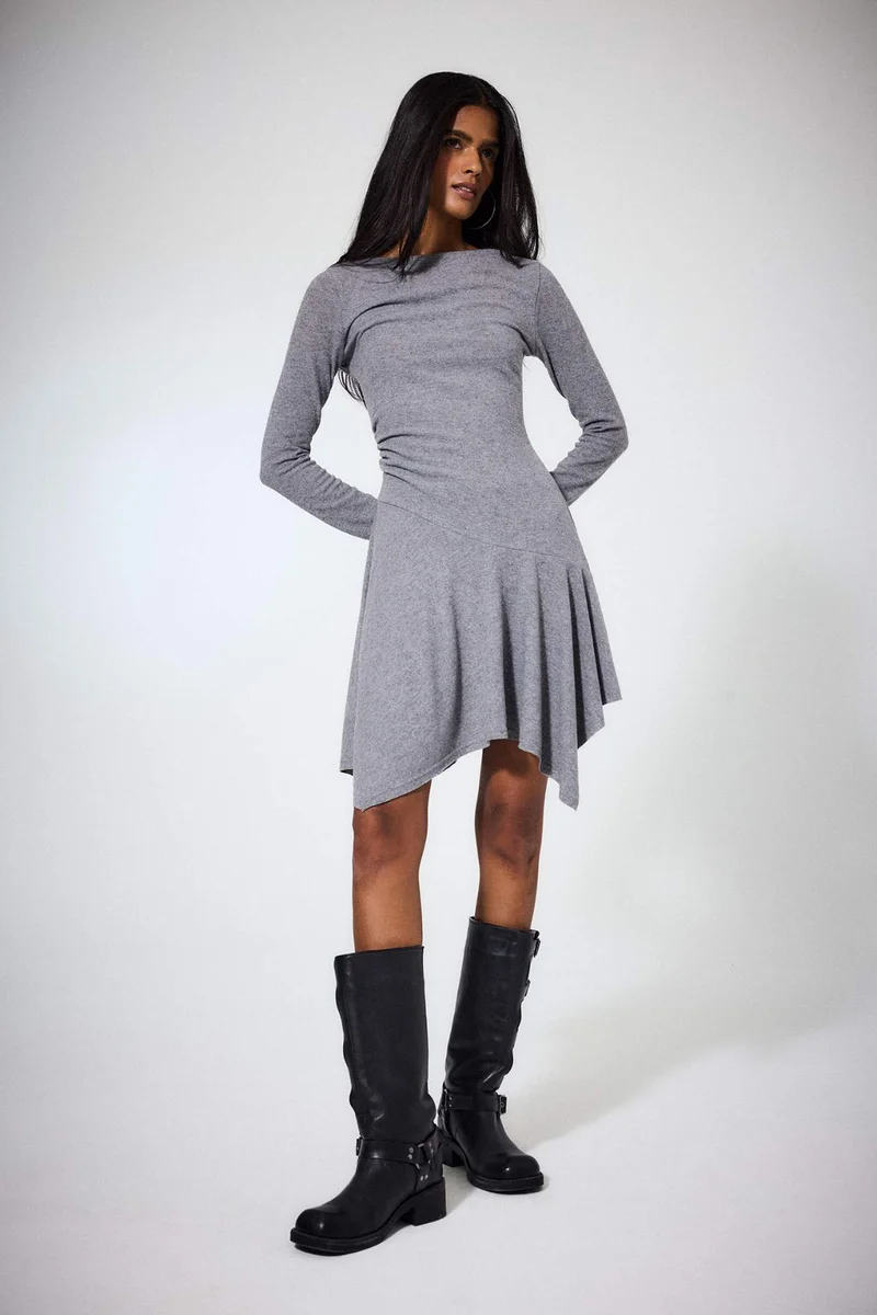 ديفاكتو Crew Neck Long Sleeve Mini Dress
