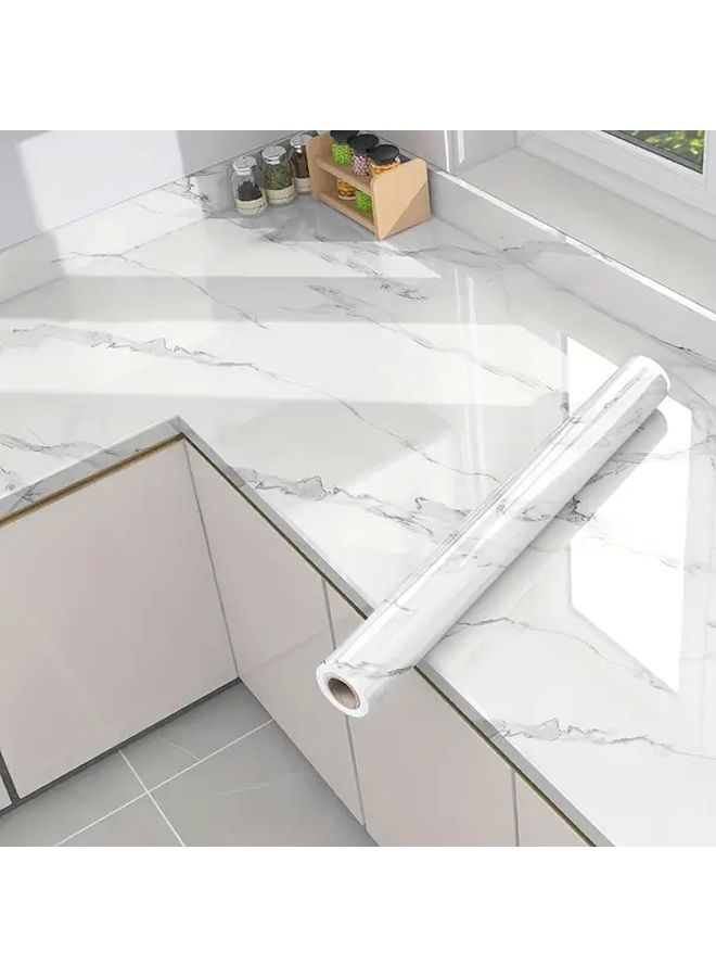 White Marble Self Adhesive Kitchen Sticker Waterproof Oil Proof Countertop Cabinet Wallpaper - Image 1