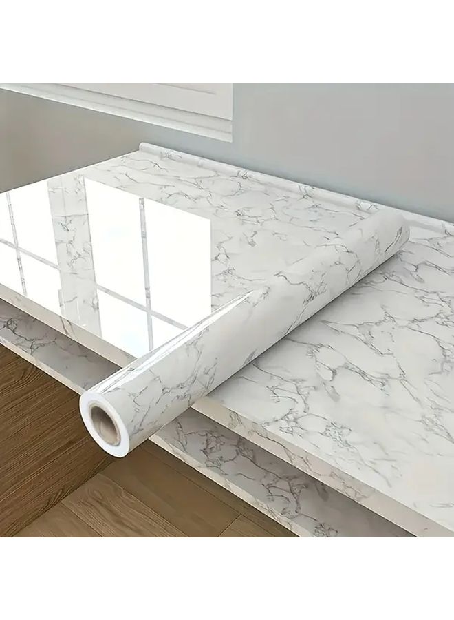 White Marble Self Adhesive Kitchen Sticker Waterproof Oil Proof Countertop Cabinet Wallpaper - Image 5