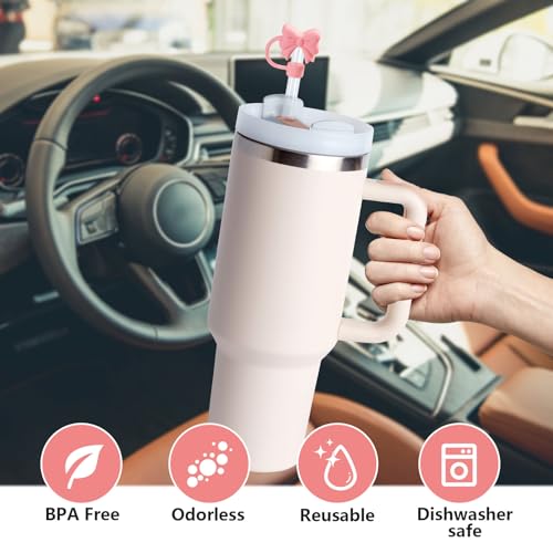 linmaya 6PCS Bow Straw Toppers, Cute Straws Covers for Stanley 30&40 Oz Tumbler with Handle, 10mm Dust-Proof Drinking Straw Dispensers Straw Topper Cap for Girls Kids (Pink Blue Purple) - Image 4