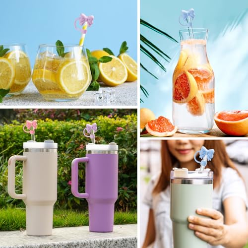 linmaya 6PCS Bow Straw Toppers, Cute Straws Covers for Stanley 30&40 Oz Tumbler with Handle, 10mm Dust-Proof Drinking Straw Dispensers Straw Topper Cap for Girls Kids (Pink Blue Purple) - Image 5