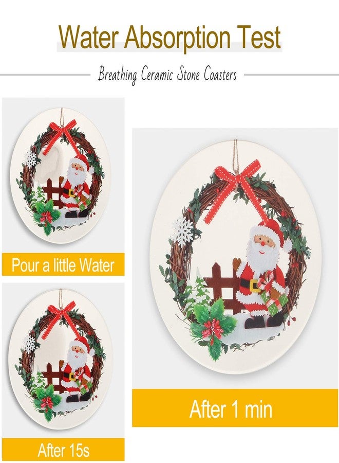 Dksyee 6 Pcs Ceramic Christmas Coasters with Holder Best Absorbent Coaster Gift Round Santa Coasters Vintage Table Coaster Set for Coffee Cup, Drink, Xmas Holiday - Image 2