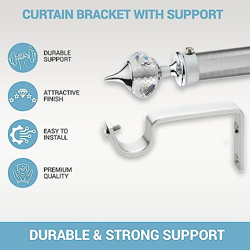 GLOXY Enterprise Aluminium Single Diamond Curtain Brackets Parda Holders with Support Fittings 1 Inch Rod Pocket Finials Designer Door and Window (Silver 2 Pair) - Image 3