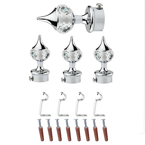GLOXY Enterprise Aluminium Single Diamond Curtain Brackets Parda Holders with Support Fittings 1 Inch Rod Pocket Finials Designer Door and Window (Silver 2 Pair) - Image 1