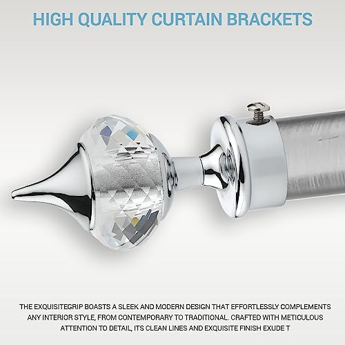 GLOXY Enterprise Aluminium Single Diamond Curtain Brackets Parda Holders with Support Fittings 1 Inch Rod Pocket Finials Designer Door and Window (Silver 2 Pair) - Image 5