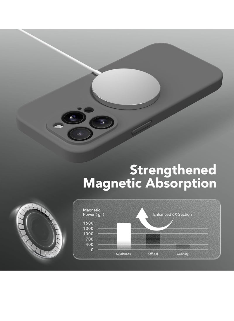 iPhone 15 Pro Max Case Silicone, Compatible with MagSafe, [Camera Protection][2X Screen Protectors] Slim Shockproof Protective Phone Case, Soft Anti-Scratch Microfiber Lining, Dark Gray