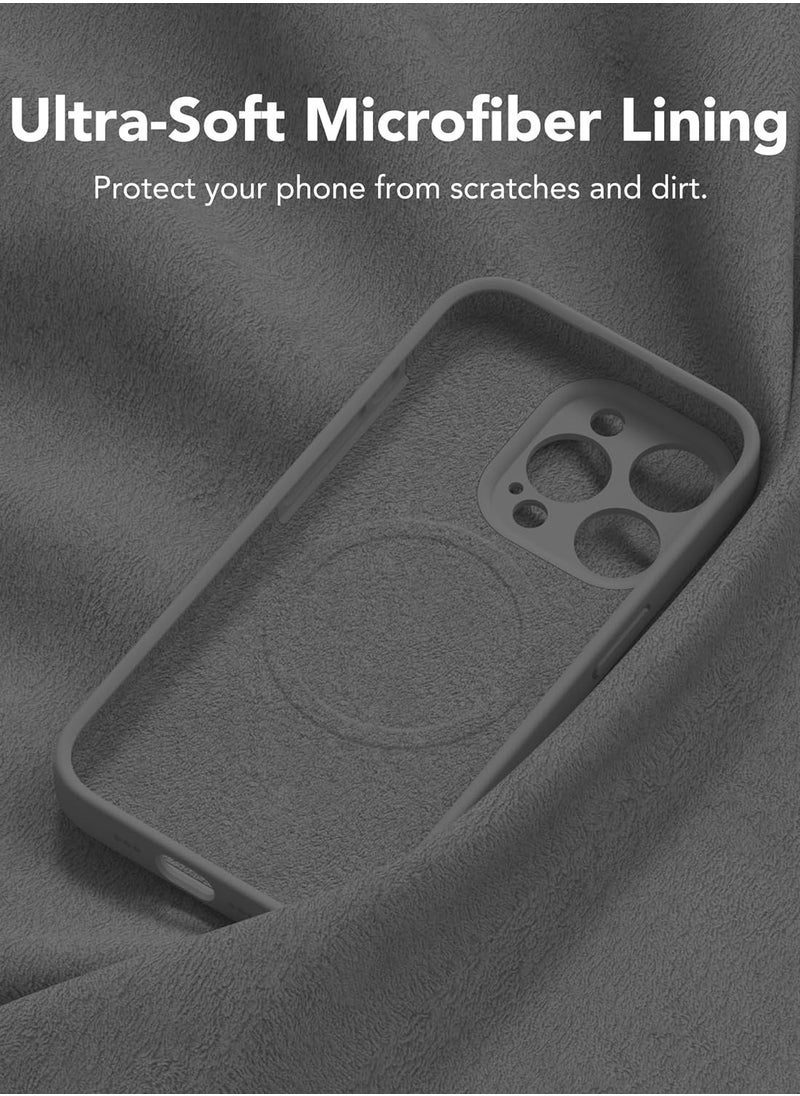 iPhone 15 Pro Max Case Silicone, Compatible with MagSafe, [Camera Protection][2X Screen Protectors] Slim Shockproof Protective Phone Case, Soft Anti-Scratch Microfiber Lining, Dark Gray