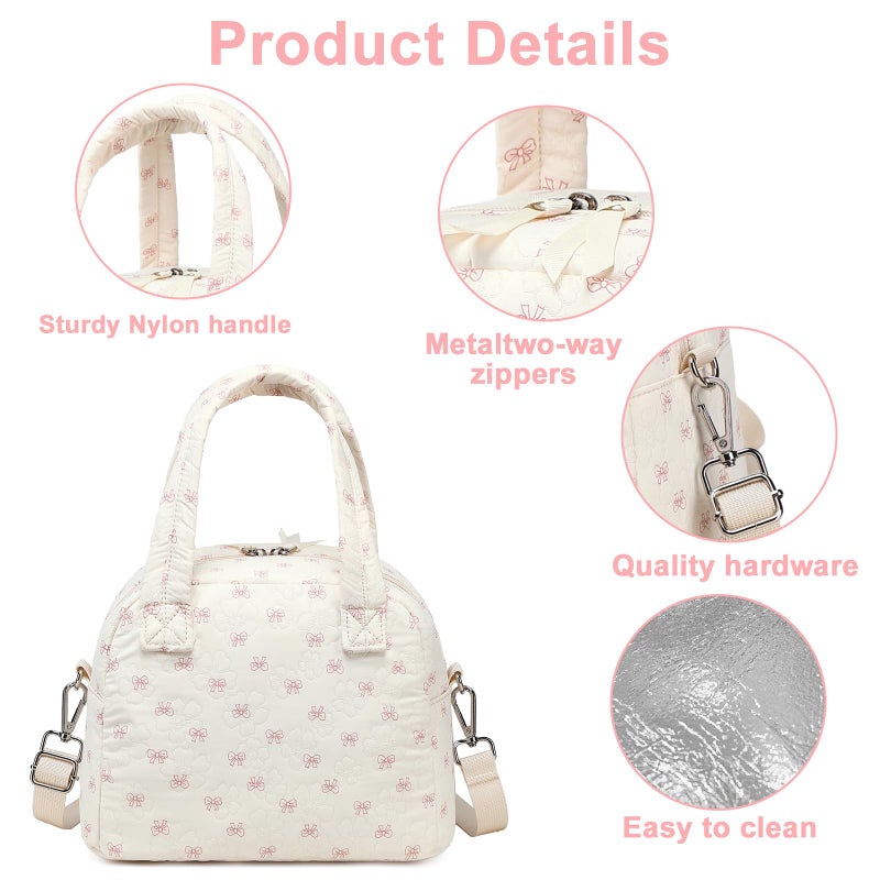 LEDAOU Lunch Box for Women Lunch Bag Insulated Lunch Box with Adjustable Strap Reusable LunchBox for Work School Picnic Travel (Bow-Flower) - Image 4