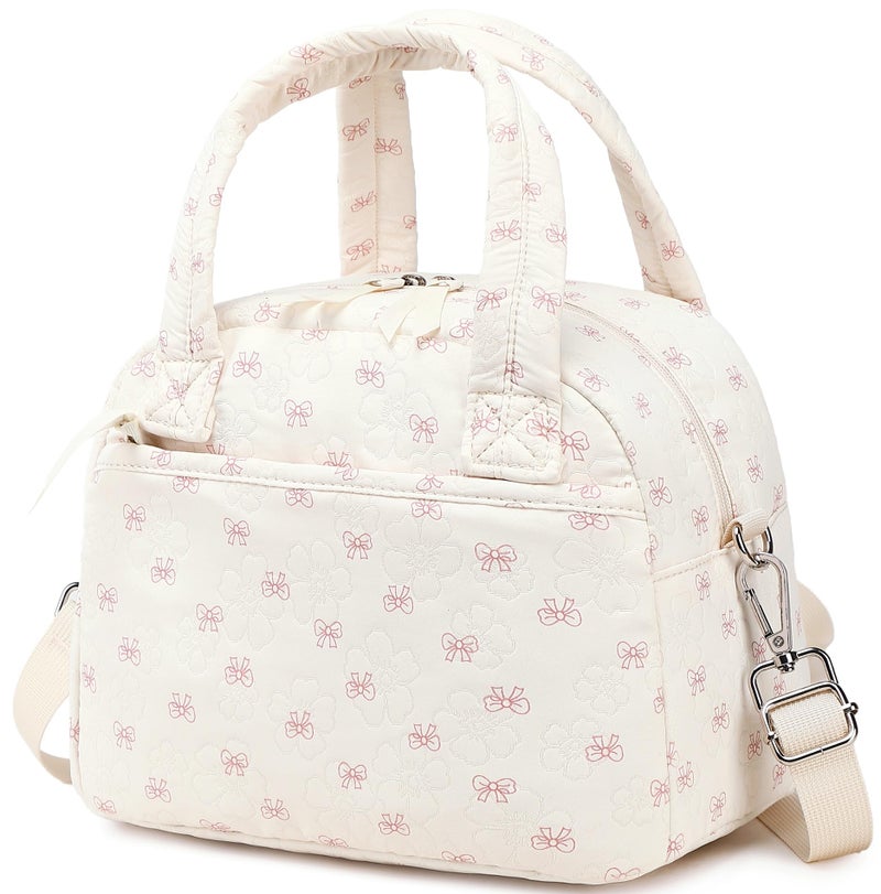 LEDAOU Lunch Box for Women Lunch Bag Insulated Lunch Box with Adjustable Strap Reusable LunchBox for Work School Picnic Travel (Bow-Flower) - Image 1