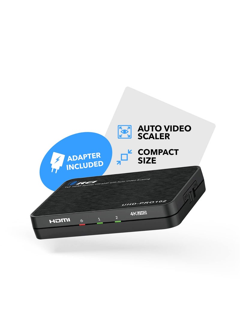 OREI OREI 4K HDMI Splitter 1 in 2 Out Mirror only with auto downscaling, Advanced EDID Management & 3D Support (UHD-PRO102)  - Image 2