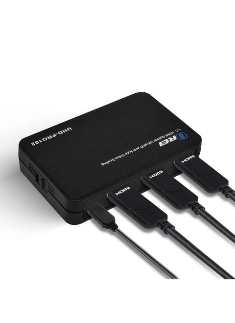 OREI 4K HDMI Splitter 1 in 2 Out Mirror only with auto downscaling, Advanced EDID Management & 3D Support (UHD-PRO102)